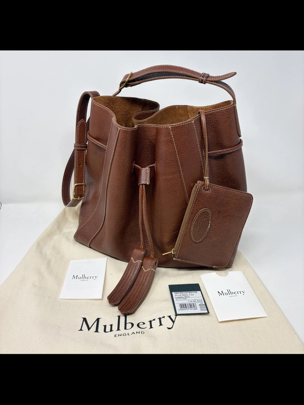 Mulberry Chestnut Brown Grained Leather Bucket Bag with Pouch
